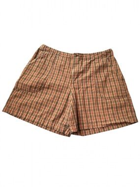 Y2K White Stag Plaid Cotton Shorts Sz 14 16 18 Adjustable Waist Outdoorsy Camp